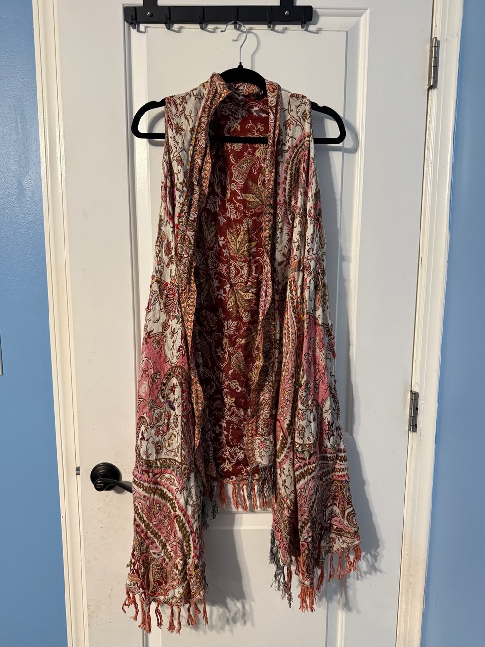 Bohemian Paisley Fringe Throw in Red and Pink